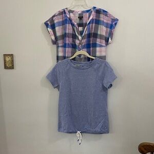 3/$10. Talbots Plaid and Solid Blue Shirt Set